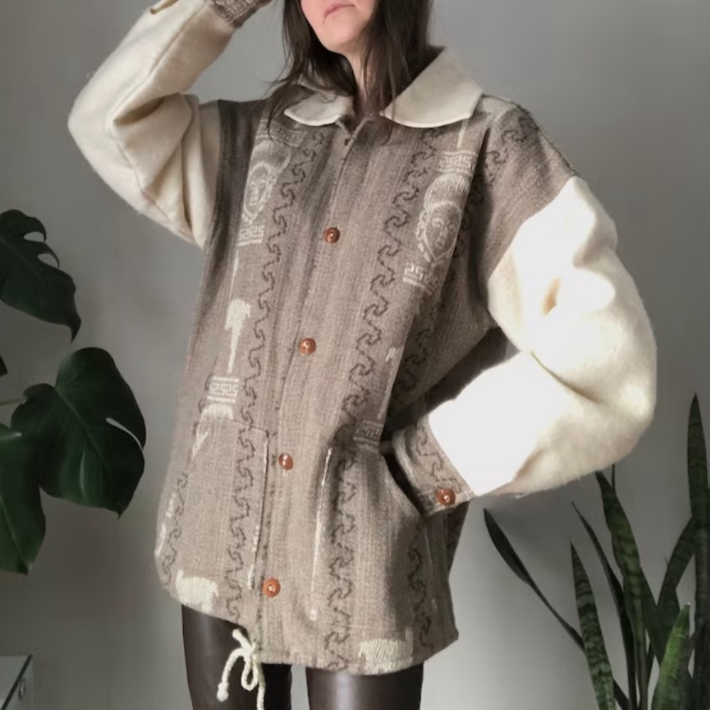Wool woven blanket jacket / men’s XL